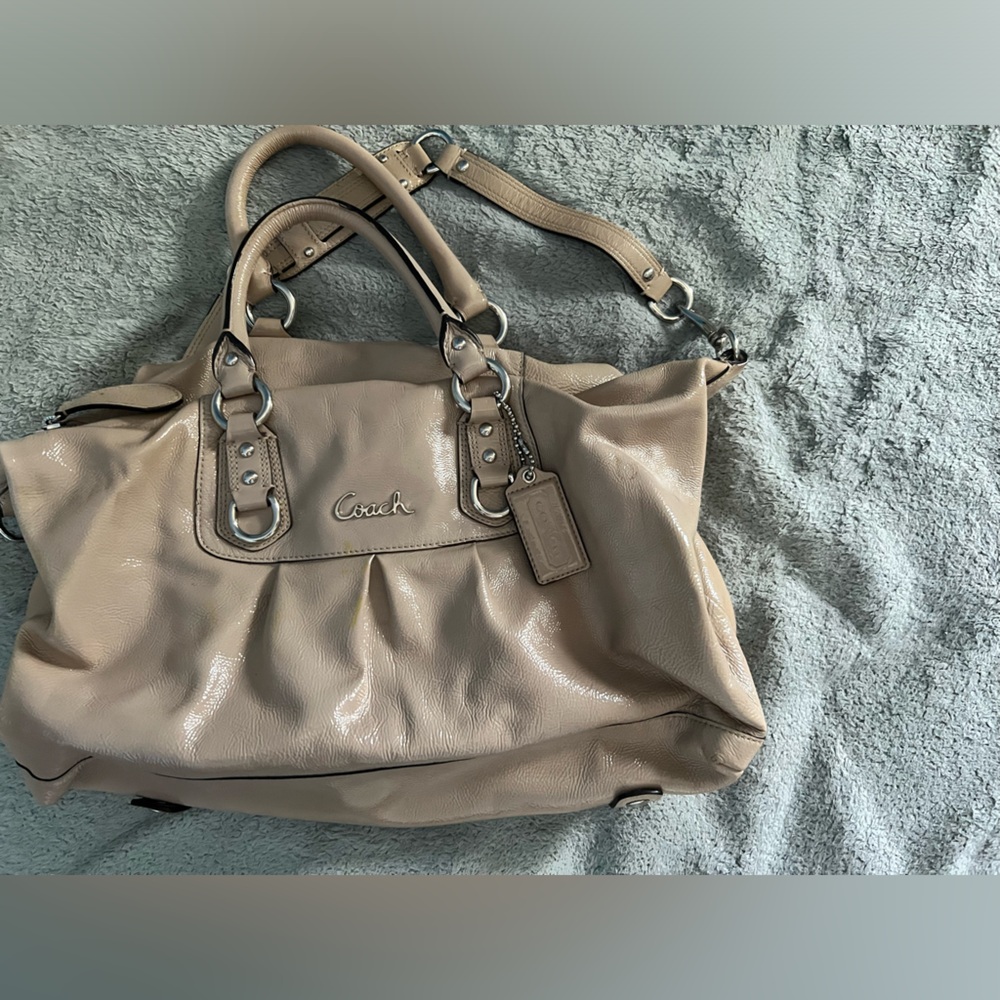 Coach soft patent leather handbag in putty